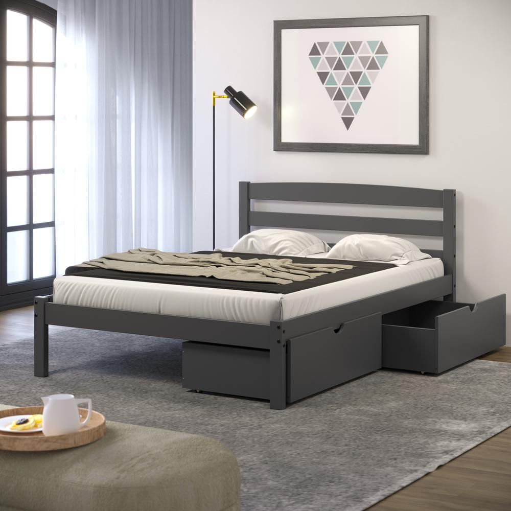 FULL ECONO BED WITH DUAL UNDER BED DRAWERS DARK GREY FINISH. Picture 2