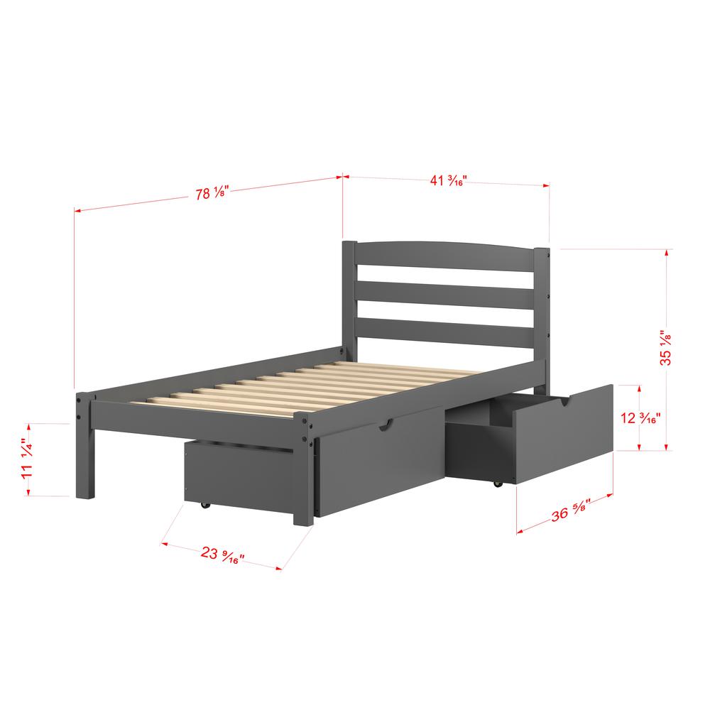 TWIN ECONO BED WITH DUAL UNDER BED DRAWER DARK GREY FINISH. Picture 3