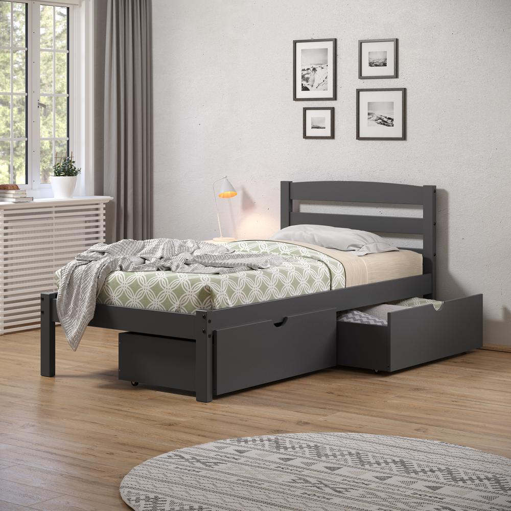 TWIN ECONO BED WITH DUAL UNDER BED DRAWER DARK GREY FINISH. Picture 4