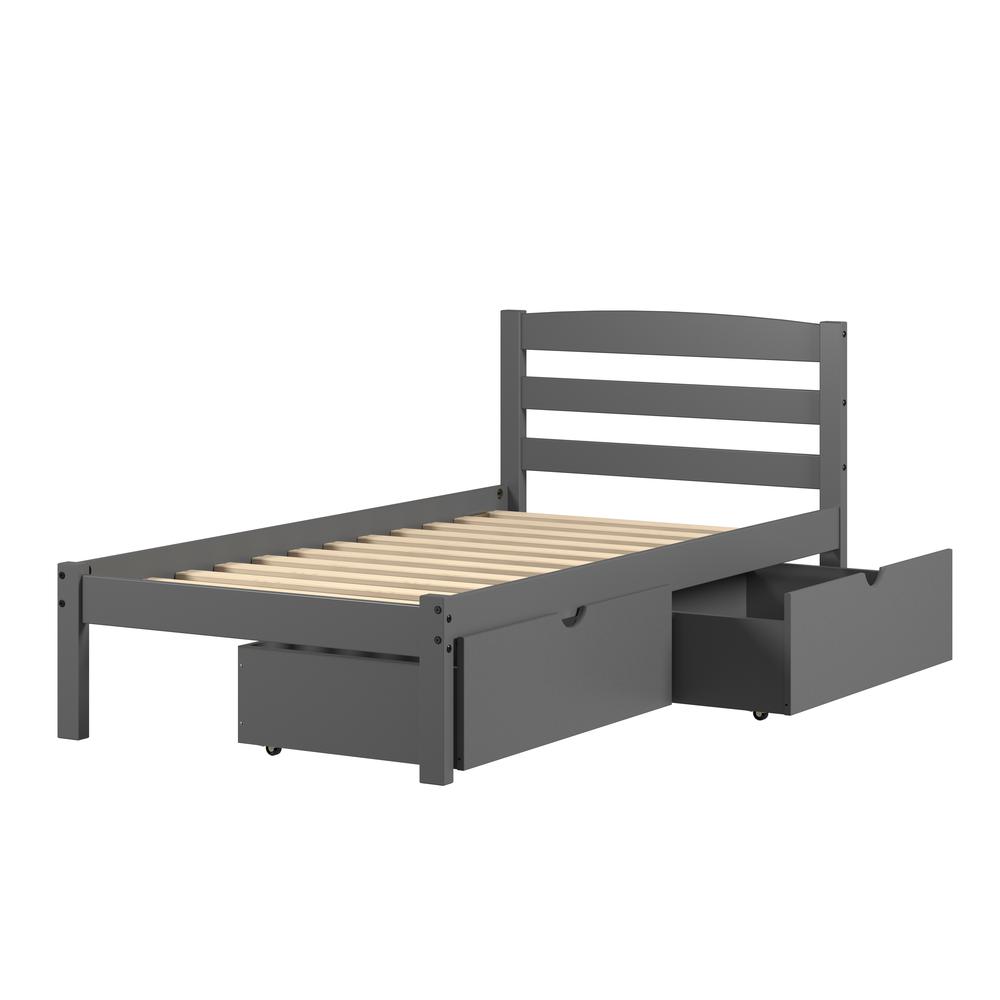 TWIN ECONO BED WITH DUAL UNDER BED DRAWER DARK GREY FINISH. Picture 1