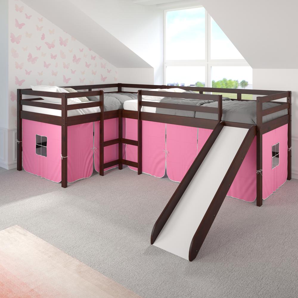 Donco 760 Double Twin L-Loft Bed In Dark Cappuccino Finish W/Pink Tent Kit Copy. Picture 1
