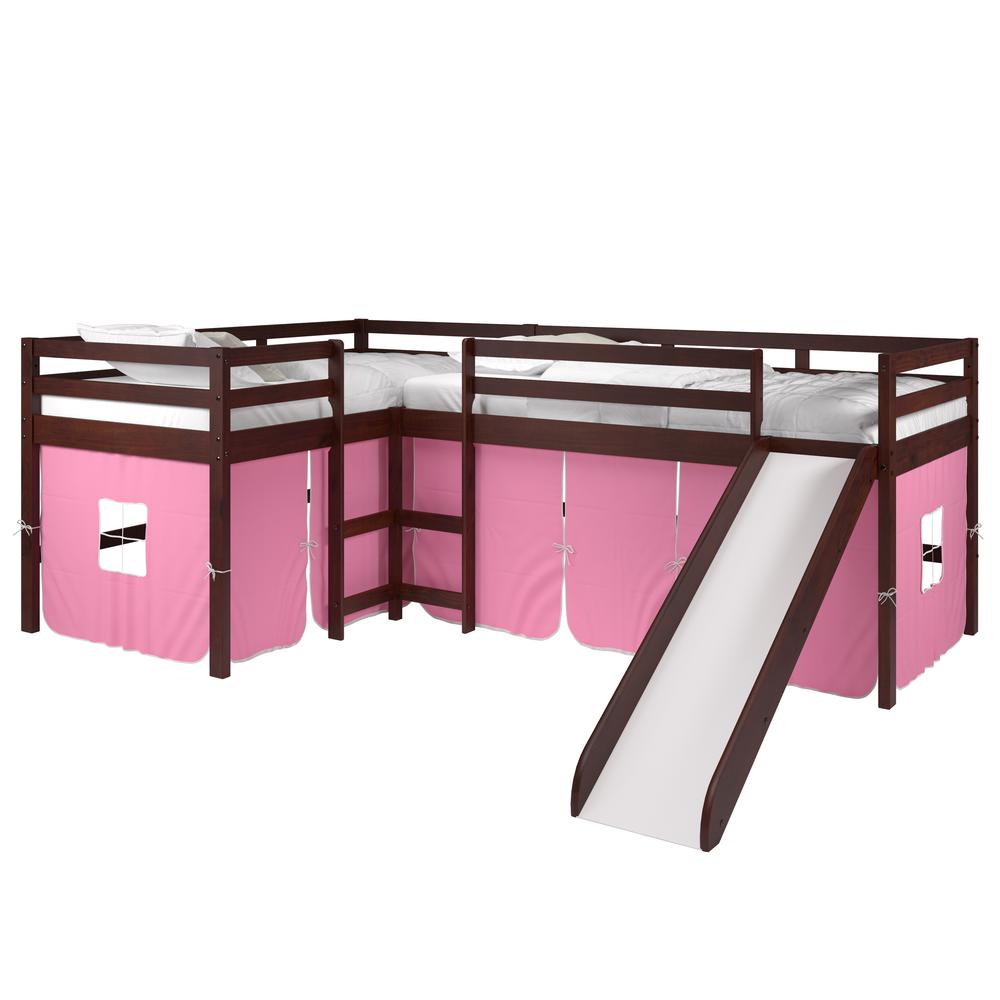 Donco 760 Double Twin L-Loft Bed In Dark Cappuccino Finish W/Pink Tent Kit Copy. Picture 2