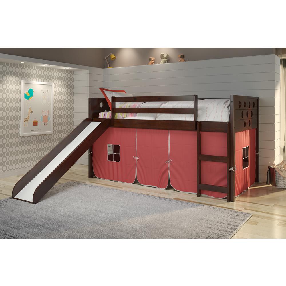 Twin Circles Low Loft W/Slide & Red Tent Kit In Dark Cappuccino Finish. Picture 1