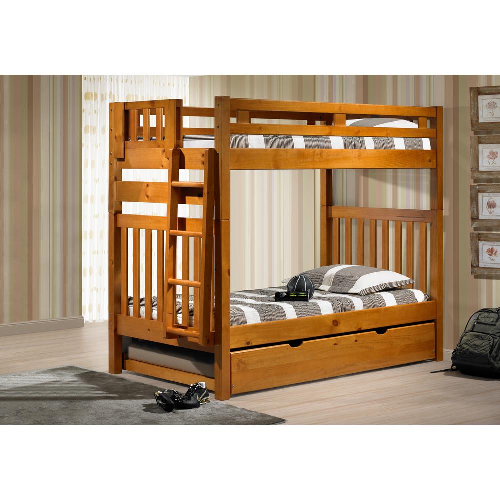 Twin Tall Mission Bunk Bed W, Arched Twin Honey Oak Finish Bunk Bed