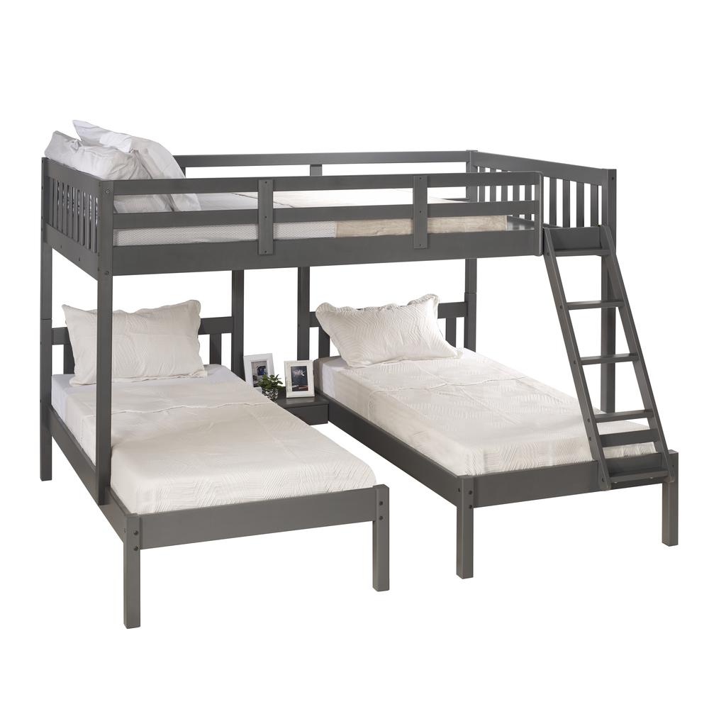 Full Over Double Twin Bed Loft Bunk In Dark Grey Finish. Picture 1