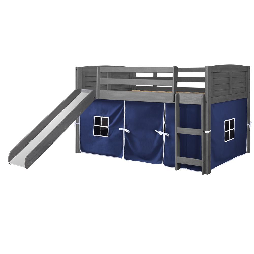 Twin Louver Low Loft W/Slide & Blue Tent Kit In Antique Grey Finish. Picture 1