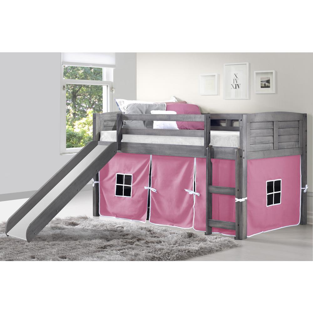 Twin Louver Low Loft W/Slide & Pink Tent Kit In Antique Grey Finish. Picture 1