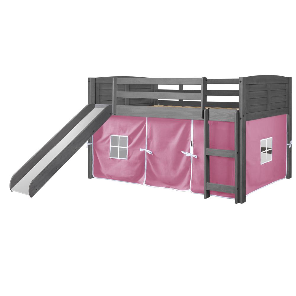 Twin Louver Low Loft W/Slide & Pink Tent Kit In Antique Grey Finish. Picture 2