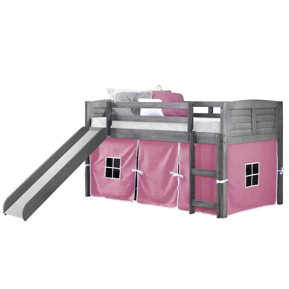 Twin Louver Low Loft W/Slide & Pink Tent Kit In Antique Grey Finish. Picture 3