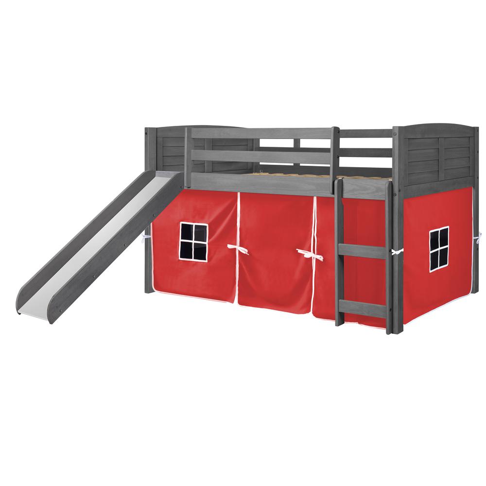 Twin Louver Low Loft W/Slide & Red Tent Kit In Antique Grey Finish. Picture 2