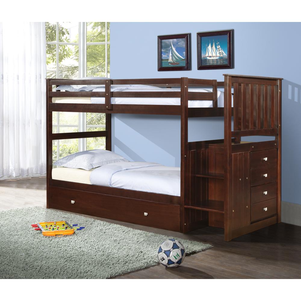 Twin/Twin Mission Stairway Bunk Bed W/Twin Trundle. Picture 1