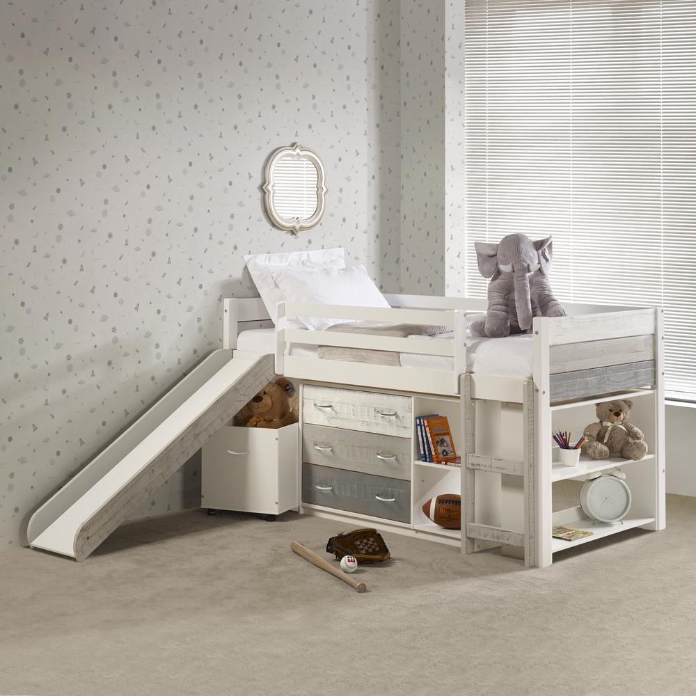 Twin Panel Low Loft Set With Slide & Case Pieces In Two-Tone Grey/White Finish. Picture 2