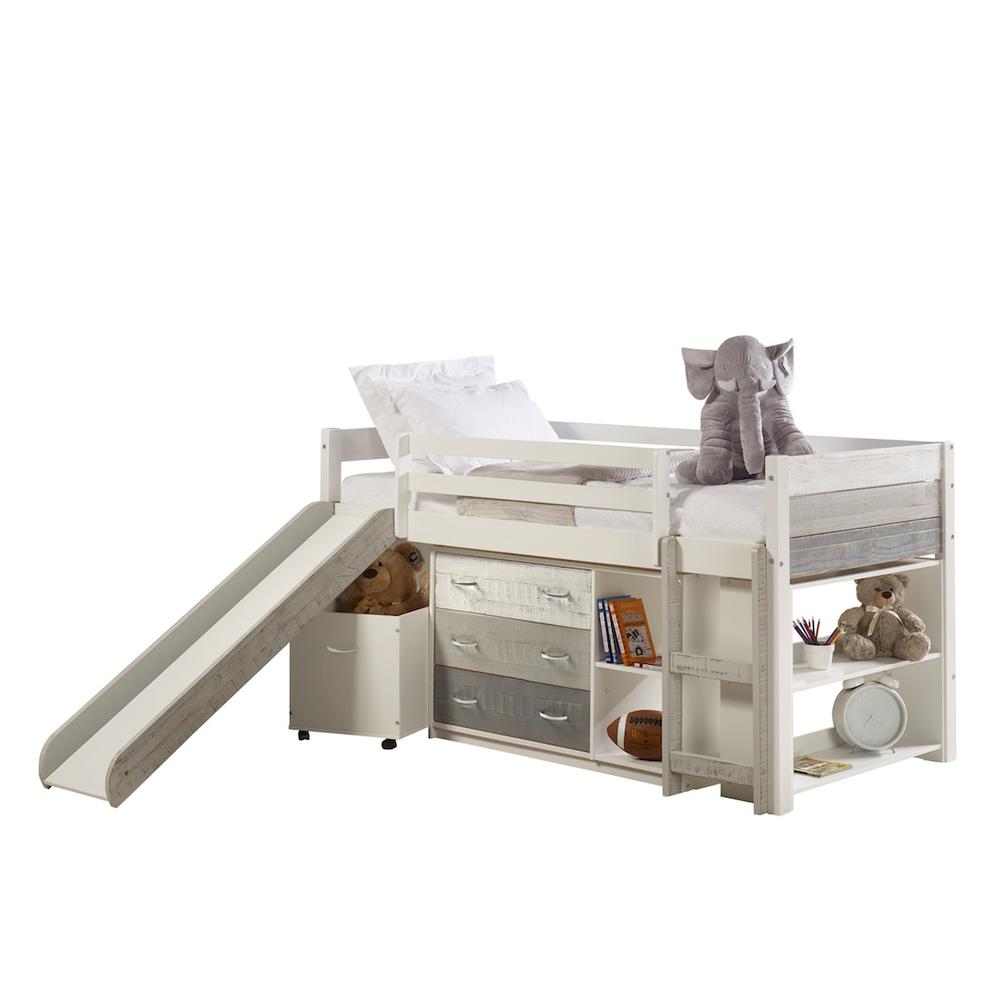 Twin Panel Low Loft Set With Slide & Case Pieces In Two-Tone Grey/White Finish. Picture 3