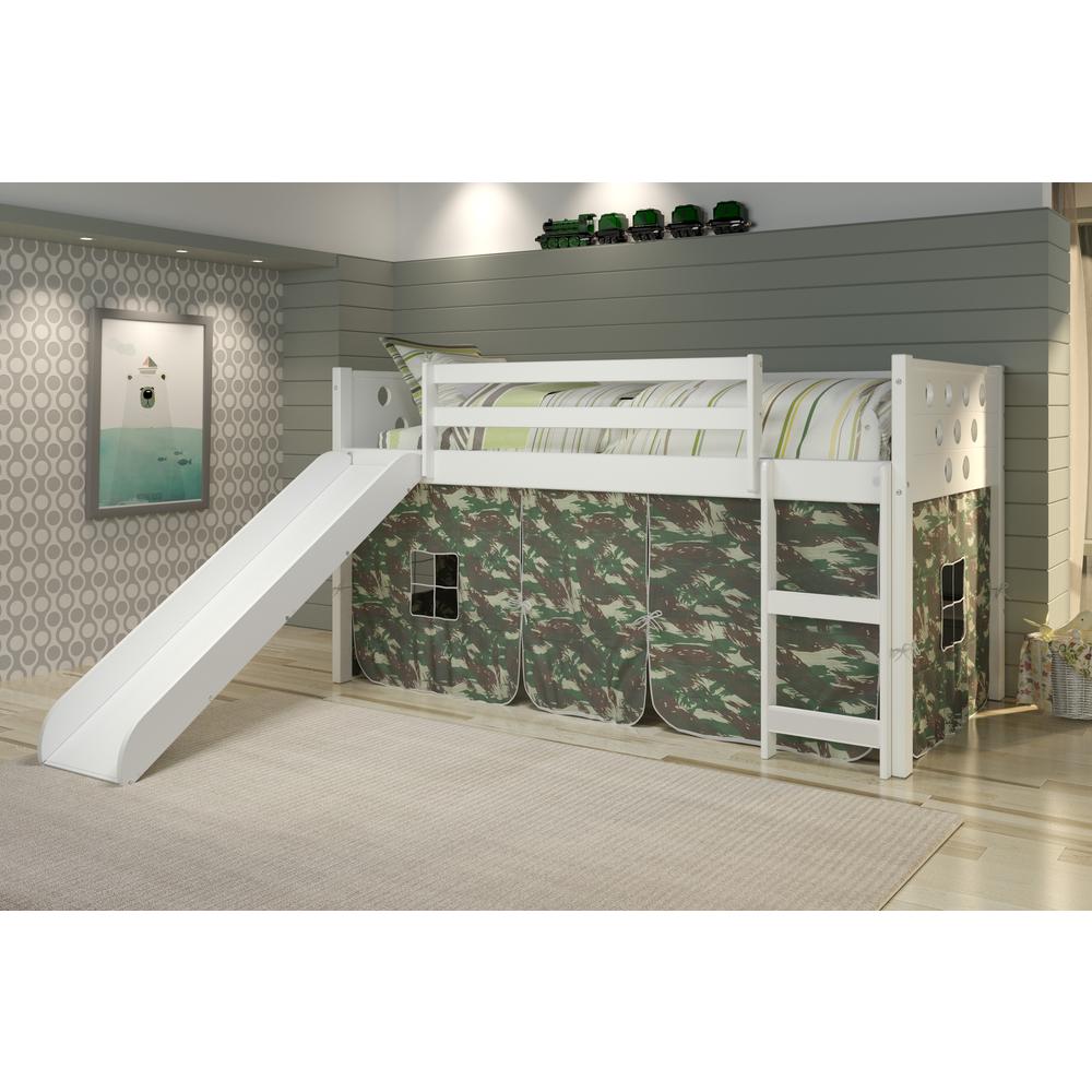 Twin Circles Low Loft W/Slide & Camo Tent Kit In White Finish. Picture 1