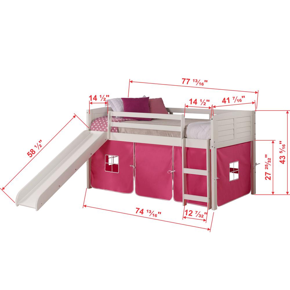 TWIN LOUVER LOW LOFT WHITE W/PINK TENT & SLIDE. Picture 3