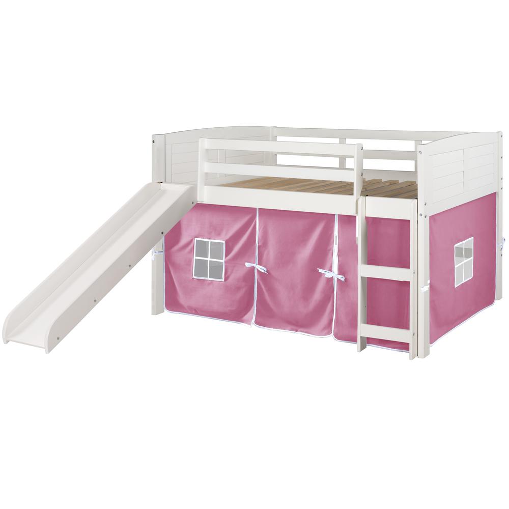 TWIN LOUVER LOW LOFT WHITE W/PINK TENT & SLIDE. Picture 4