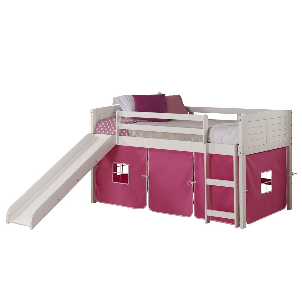 TWIN LOUVER LOW LOFT WHITE W/PINK TENT & SLIDE. Picture 2