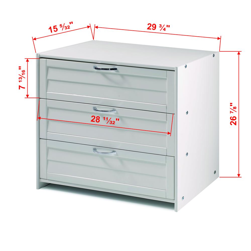 Louver Low Loft 3 Drawer Chest White. Picture 2