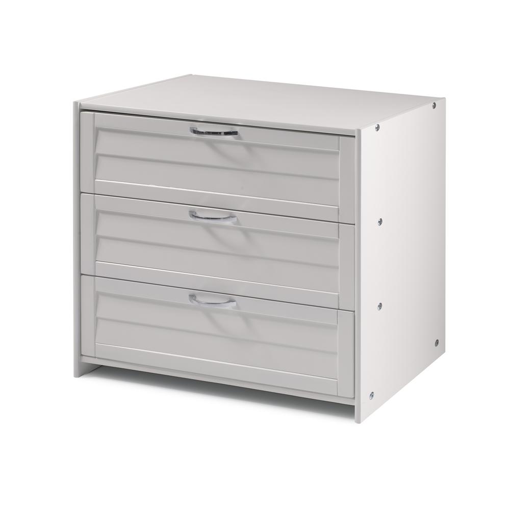 Louver Low Loft 3 Drawer Chest White. Picture 1