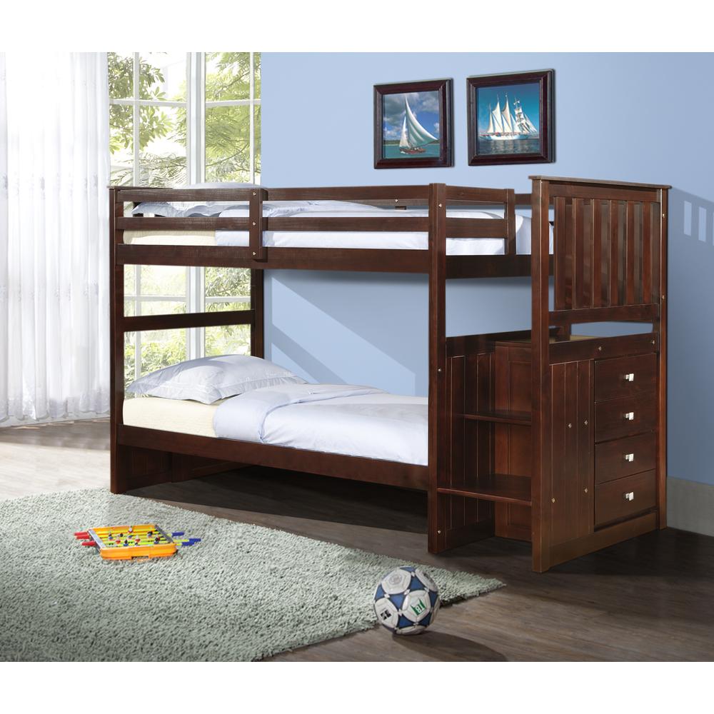 Twin/Twin Mission Stairway Bunk Bed, Drawers Or Trundle Not Included. Picture 1