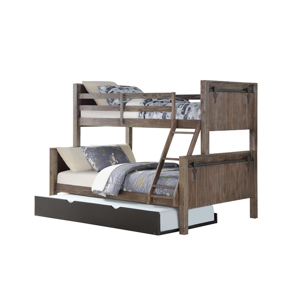 Twin/Full Barn Door Bunkbed W/Twin Trundle Bed