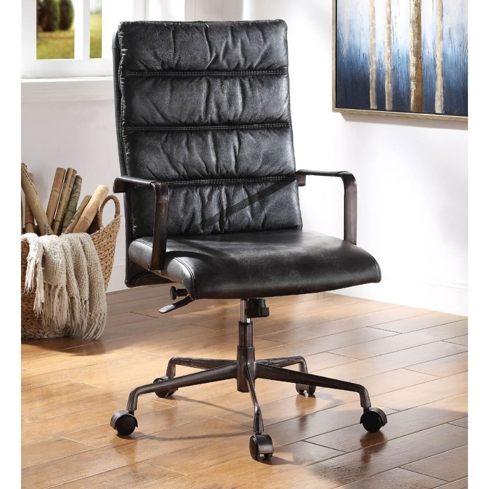 Jairo Office Chair, Vintage Black Top Grain Leather. The main picture.