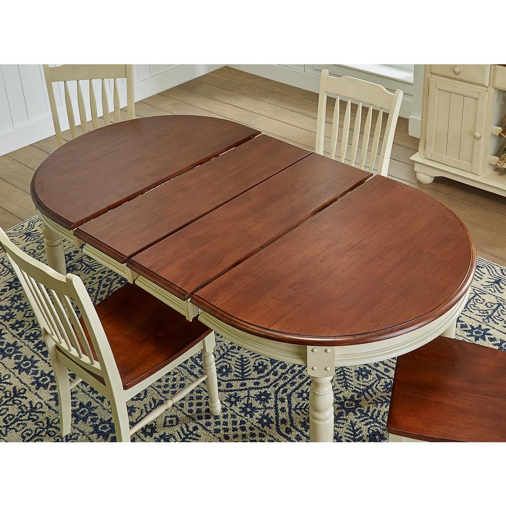 54" - 76" Oval Dining Table with (2) 12" Leaves, Merlot-Buttermilk Finish. Picture 1