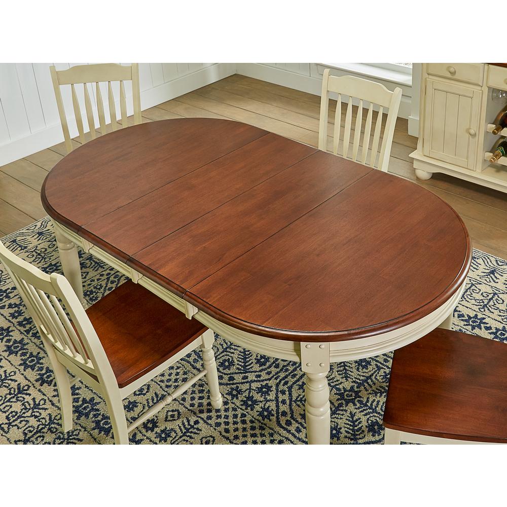 54" - 76" Oval Dining Table with (2) 12" Leaves, Merlot-Buttermilk Finish. Picture 4