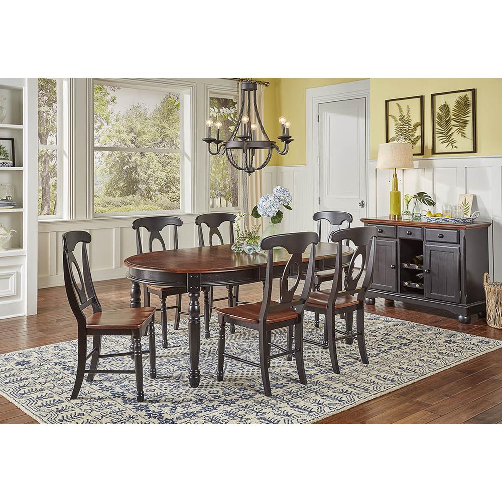 British Isles 52" - 76" Oval Dining Table with (2) 12" Leaves, Oak-Black Finish. Picture 4