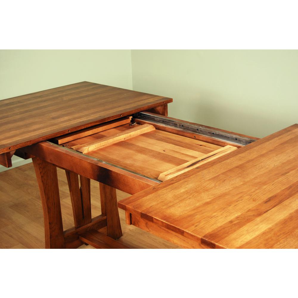 96" Trestle Table with Two (2) 18" Self-Storing Leaves, Warm Amber Finish. Picture 2