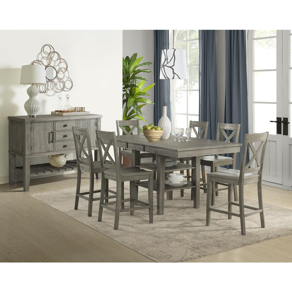 56" - 72" Gather Height Leg Table with (1) 16" Leaf - Distressed Grey Finish. Picture 4