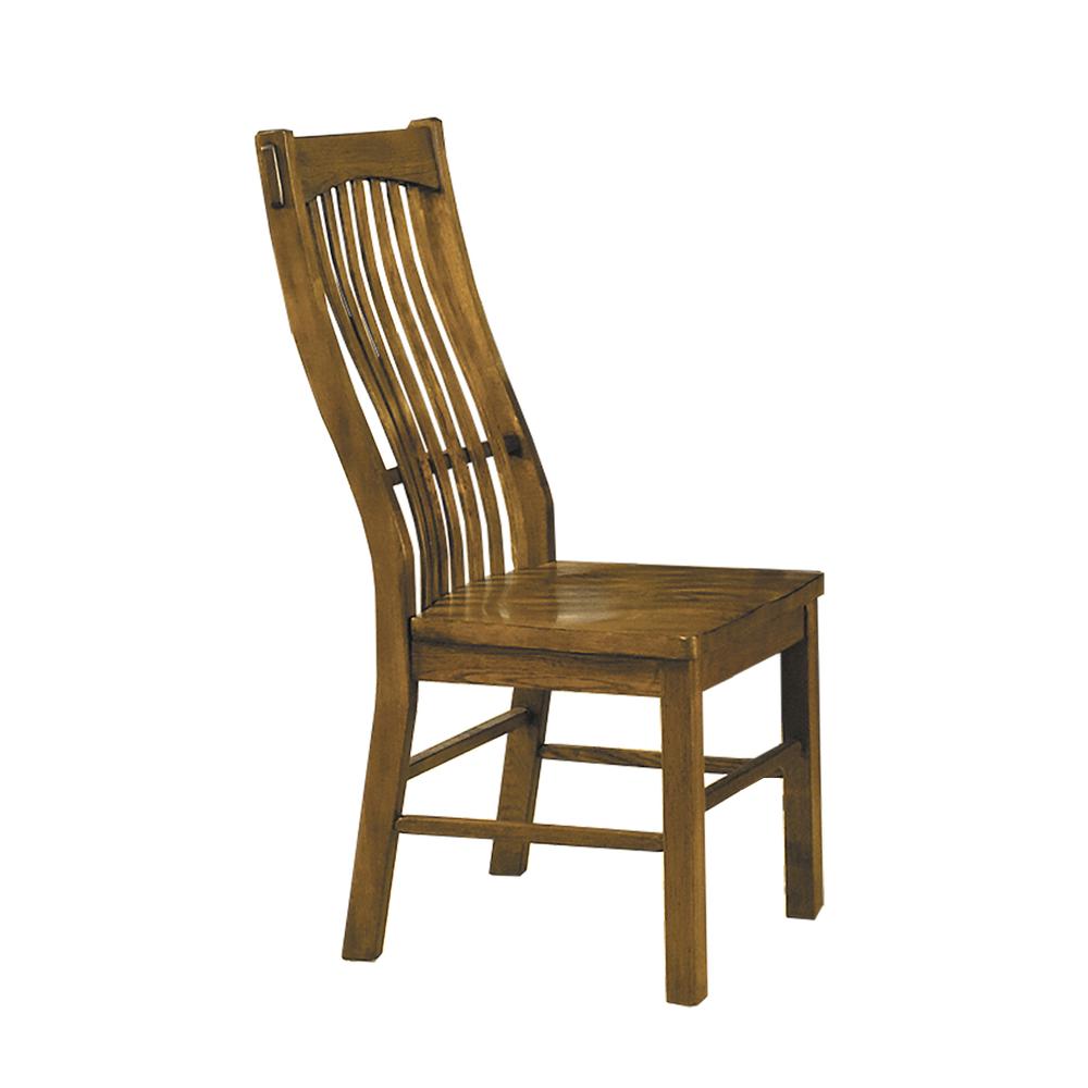 Laurelhurst Slatback Side Chair, Contoured Solid Wood Seat, Rustic Oak Finish. Picture 1