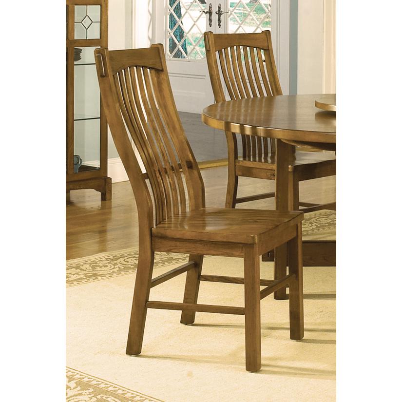 Laurelhurst Slatback Side Chair, Contoured Solid Wood Seat, Rustic Oak Finish. Picture 2