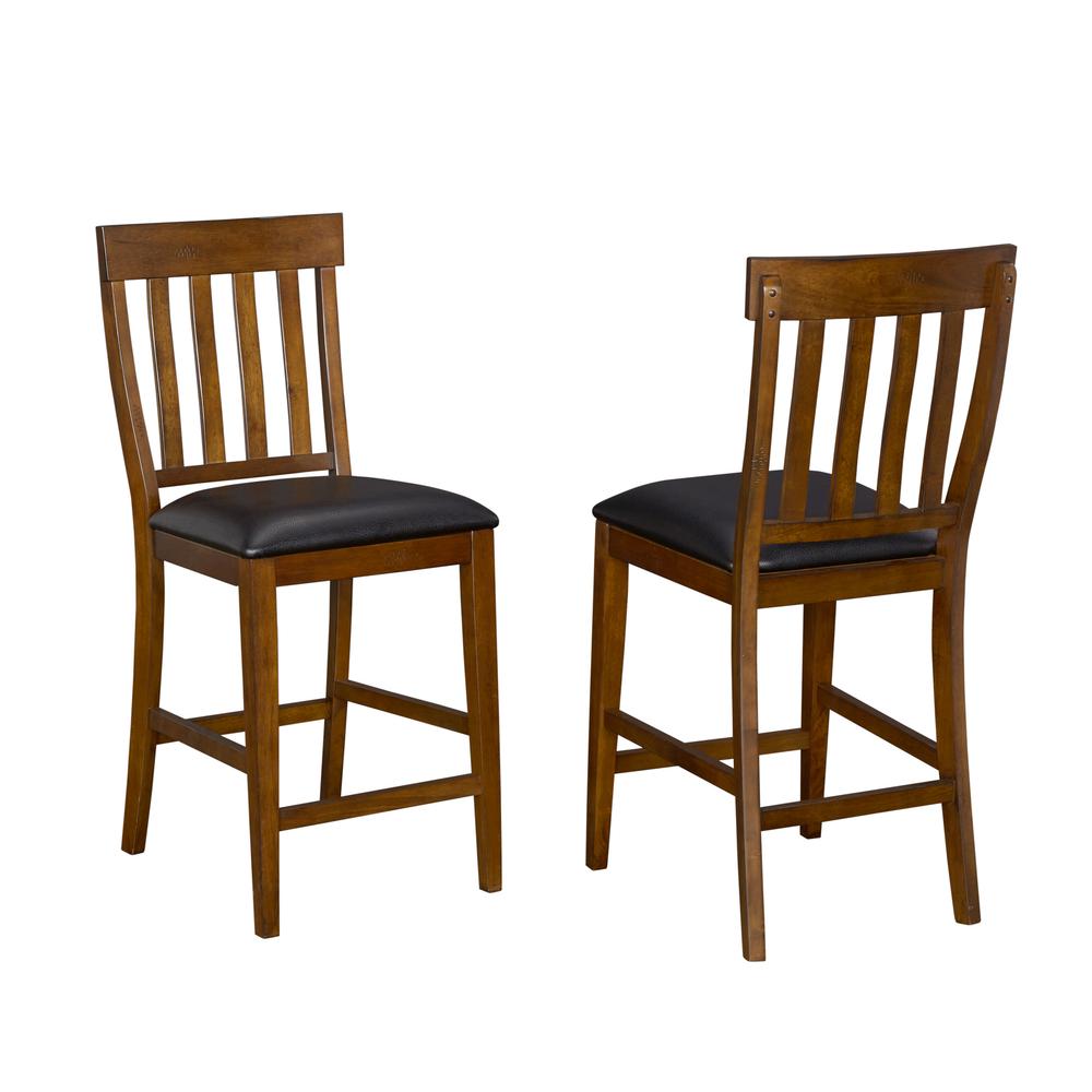 Mariposa Slatback Counter Chair, with Upholstered Seat, Rustic Whiskey Finish (set of 2). Picture 1
