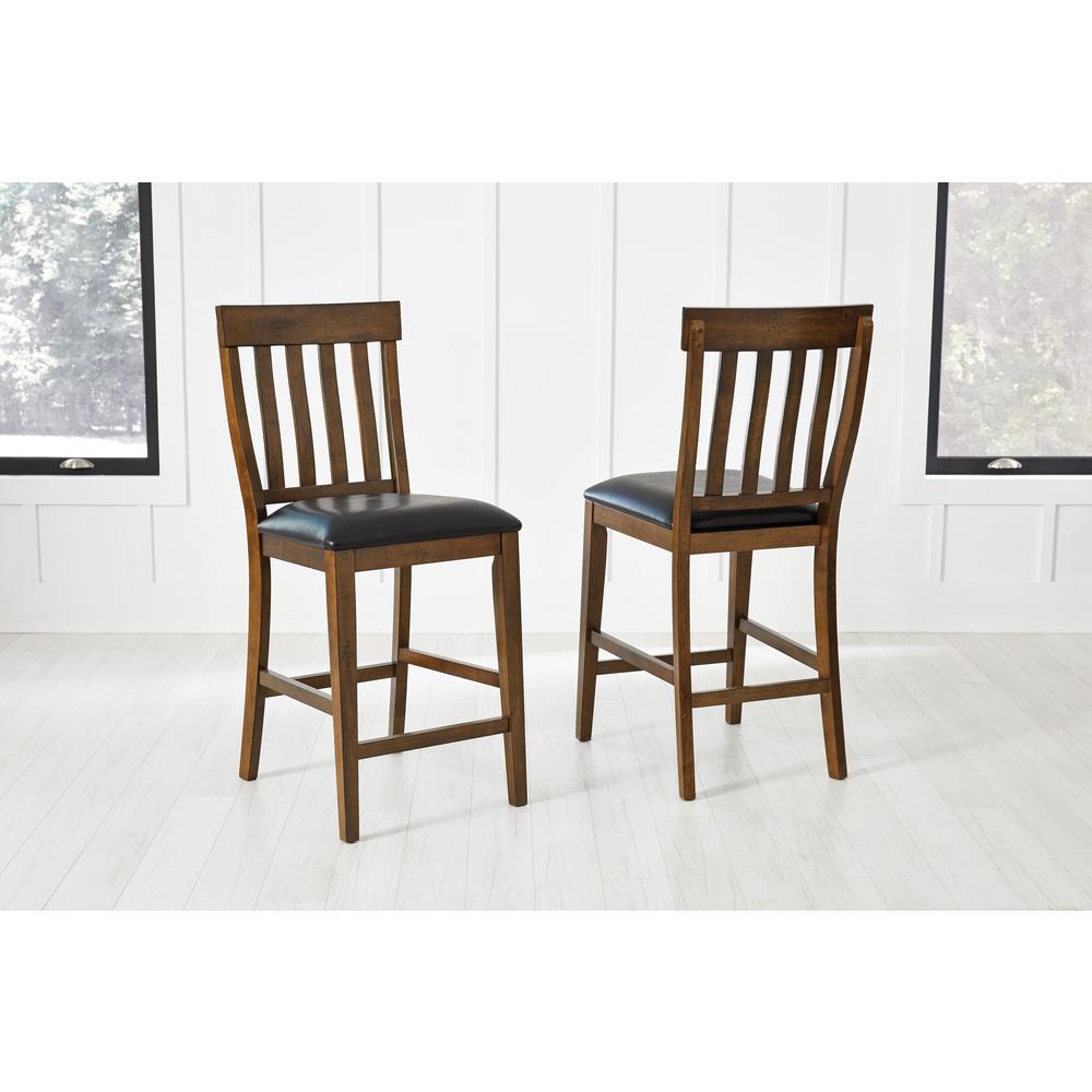 Mariposa Slatback Counter Chair, with Upholstered Seat, Rustic Whiskey Finish (set of 2). Picture 2