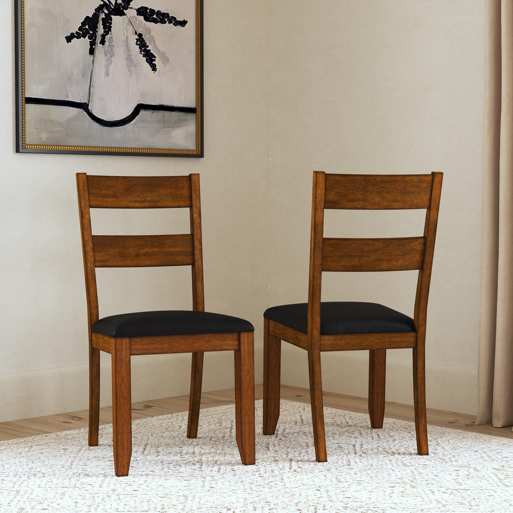 Mariposa Ladderback Side Chair, with Upholstered Seat, Rustic Whiskey Finish. Picture 1