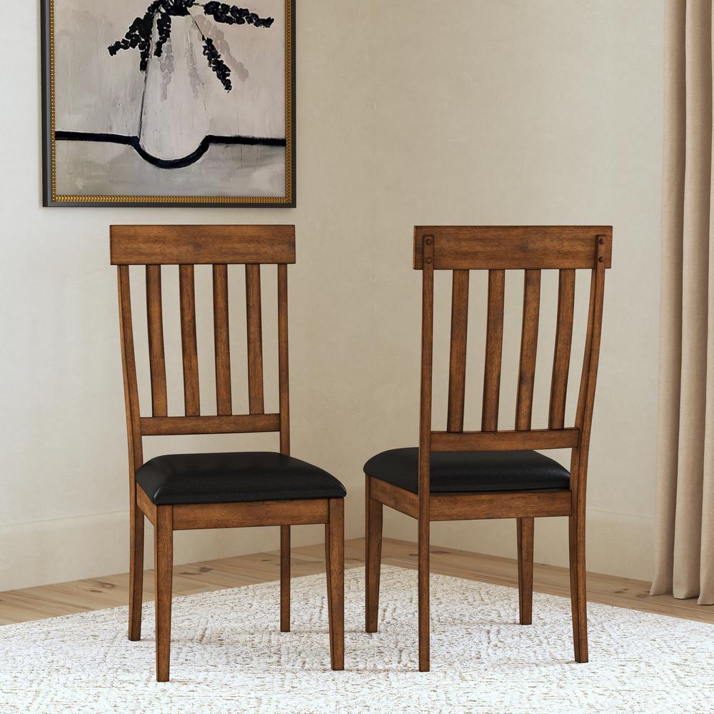 Mariposa Slatback Side Chair, with Upholstered Seat, Rustic Whiskey Finish. Picture 1
