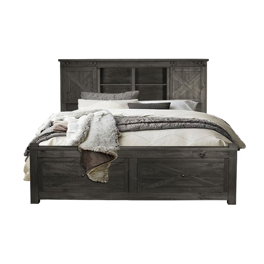 Sun Valley Queen Storage Bed with Integrated Bench, Charcoal Finish. Picture 1