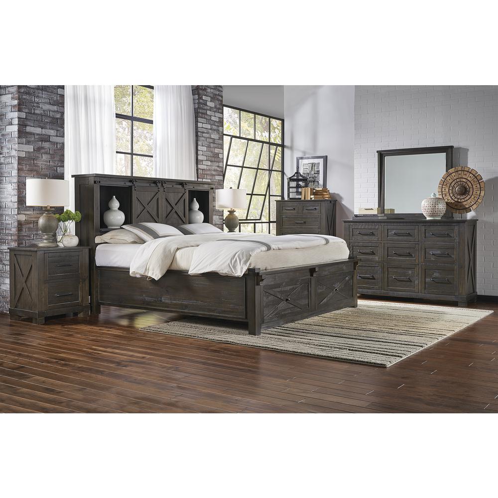 Sun Valley Queen Storage Bed with Integrated Bench, Charcoal Finish. Picture 3