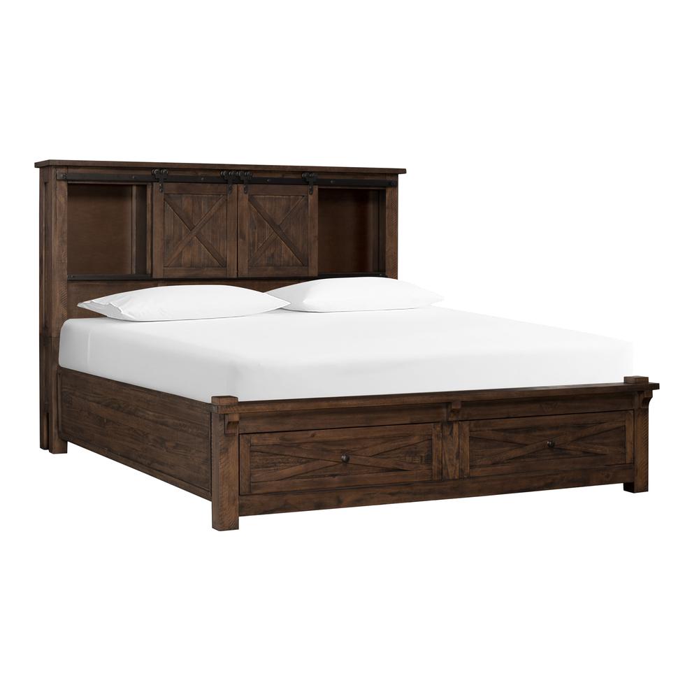 Sun Valley Queen Storage Bed with Integrated Bench, Rustic Timber Finish. Picture 2
