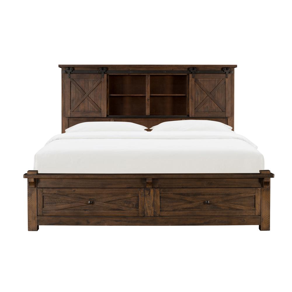 Sun Valley Queen Storage Bed with Integrated Bench, Rustic Timber Finish. Picture 1