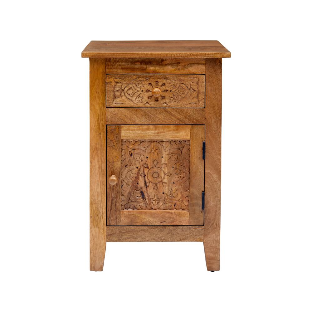 Hand Carved Mango Wood Accent Table. Picture 1