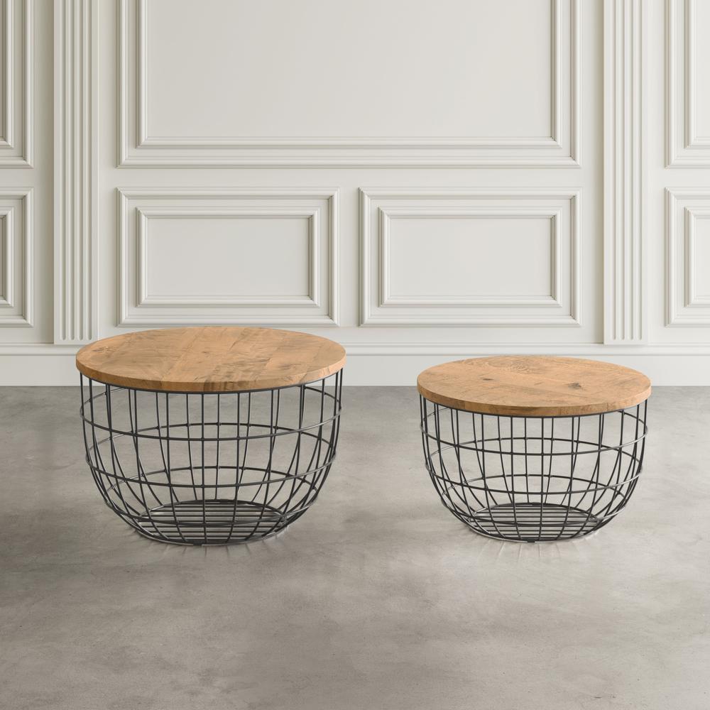 Rondo Nested Storage Solid Wood and Metal Basket Coffee Tables (Set of 2). Picture 10