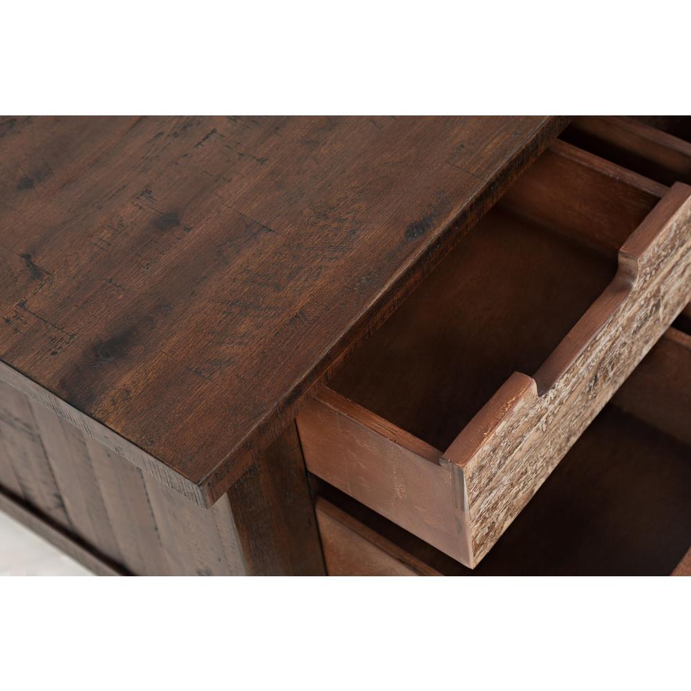 Rustic Solid Acacia Box Coffee Table with Pull-Through Drawers and Caster Wheels. Picture 5