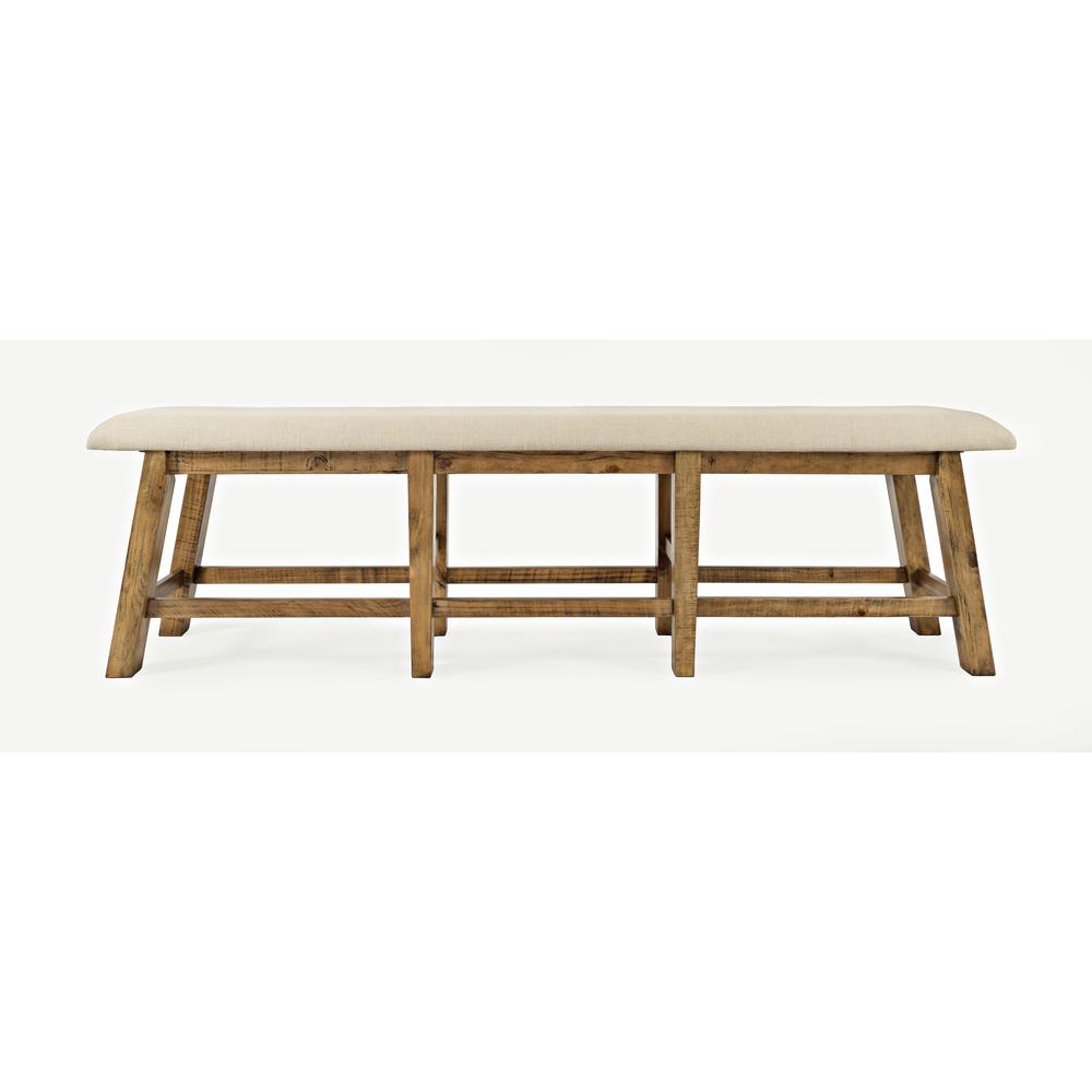Telluride Rustic Distressed Pine Upholstered 85" Counter Height Bench Gold. Picture 7