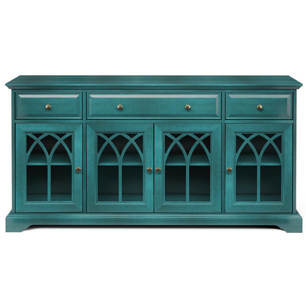 60'' Gothic Arch 4 Door TV Stand , Antique Blue. Picture 2