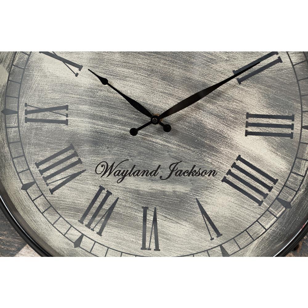 Solid Wood Distressed White and Grey 24'' Clock. Picture 3