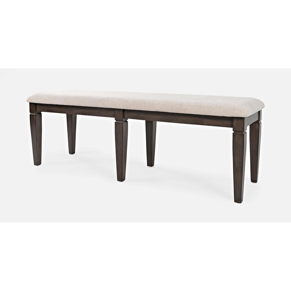 Dining Bench Medium Brown and White Fabric. Picture 4