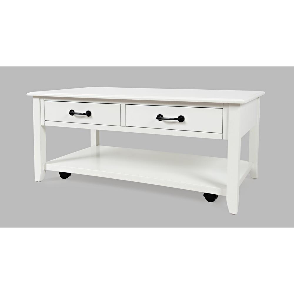 North Fork Acacia 2 Drawer Coffee Table with Casters. Picture 1