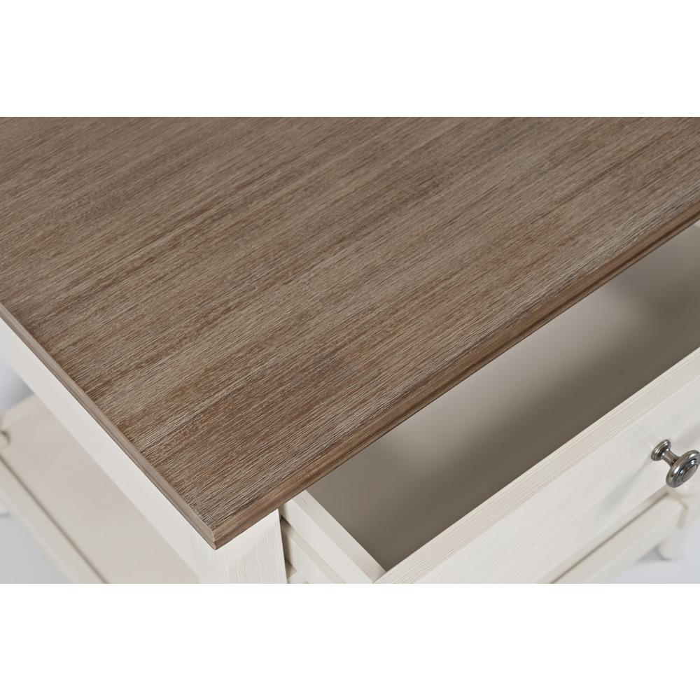 End Table with Drawer Brushed White with brushed brown top. Picture 1